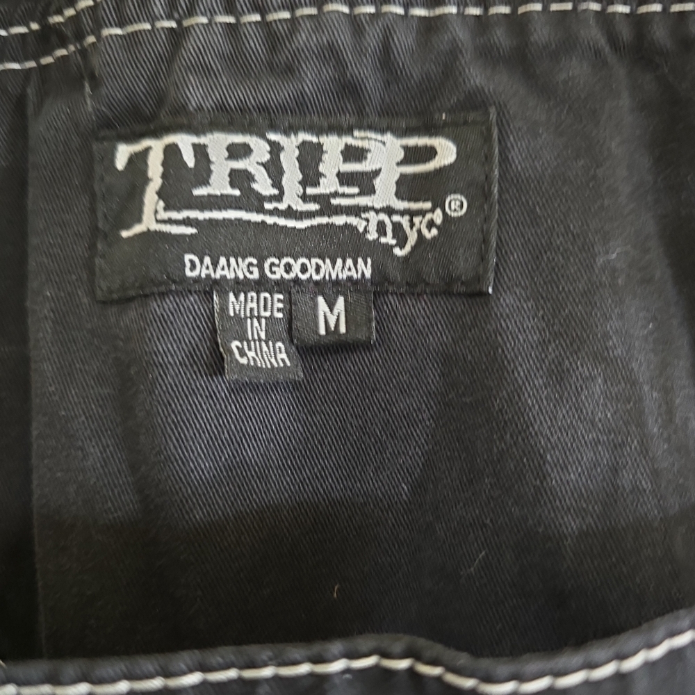 Tripp NYC Daang Goodman Darkstreet Studded Goth Punk Bib Overall Shorts Medium - Picture 6 of 7